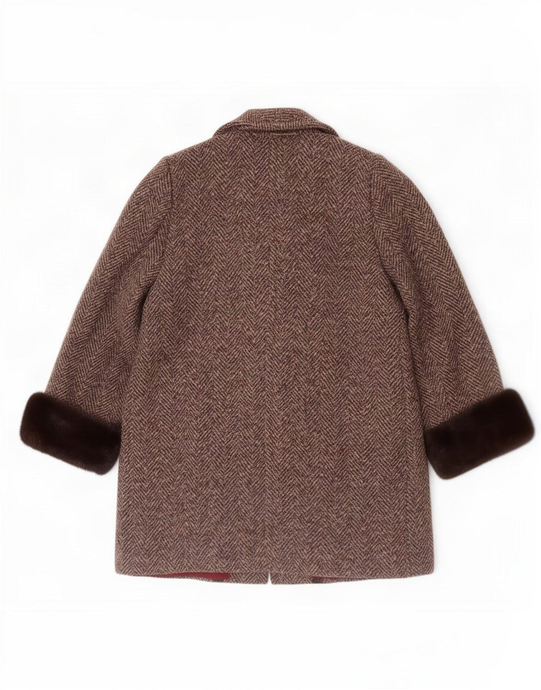 Soprabito vintage da donna UK 12 a spina di pesce marrone medio