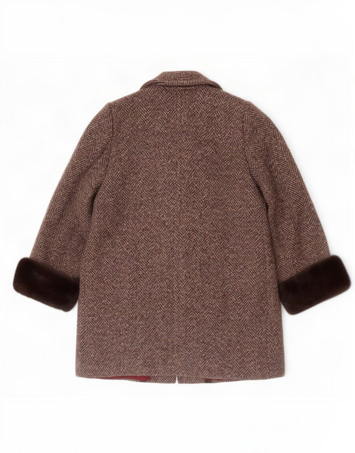 Soprabito vintage da donna UK 12 a spina di pesce marrone medio