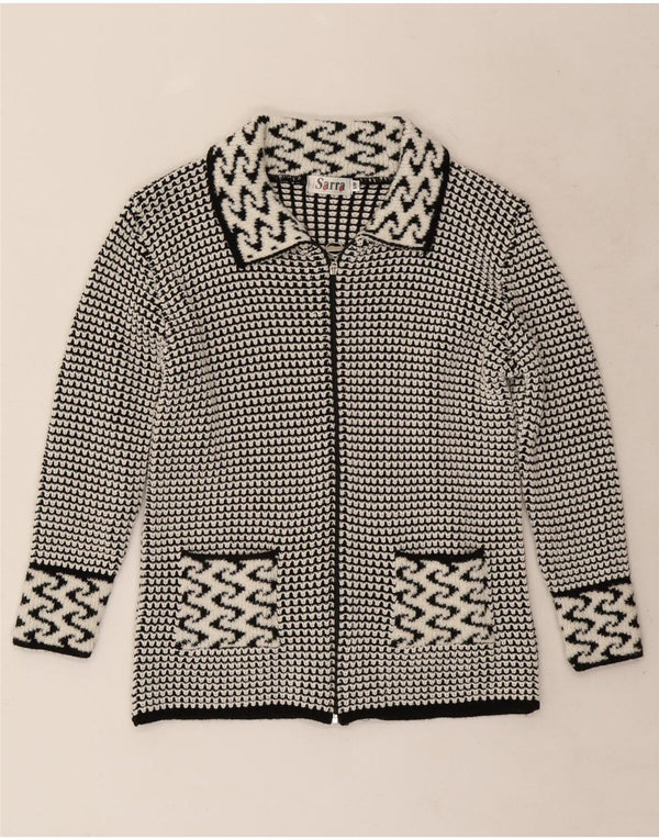 Maglione cardigan da donna vintage UK 14 grigio medio geometrico