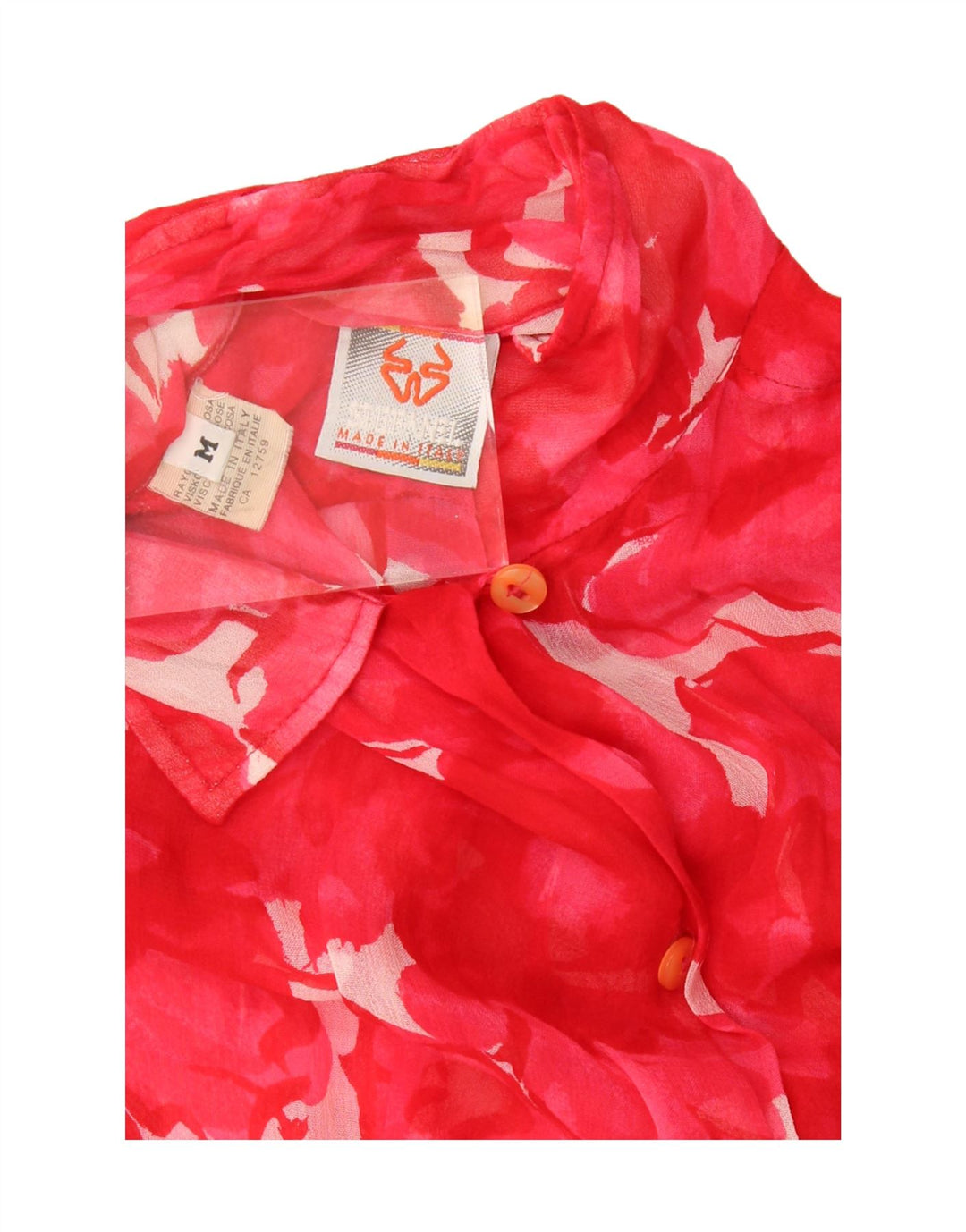 STEFANEL Womens Short Sleeve Shirt UK 14 Medium Red Floral Viscose Vintage Stefanel and Second-Hand Stefanel from Messina Hembry 