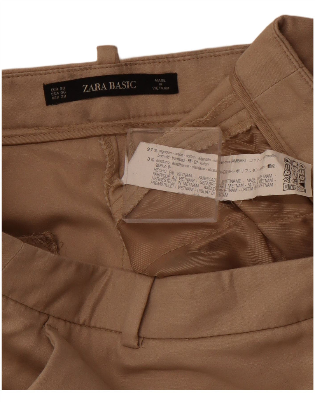 Pantaloni chino basic affusolati da donna ZARA EU 38 Small W28 L25 cotone marrone
