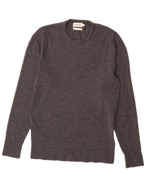 Maglione maglione girocollo da uomo Calvin Klein piccolo in lana grigia