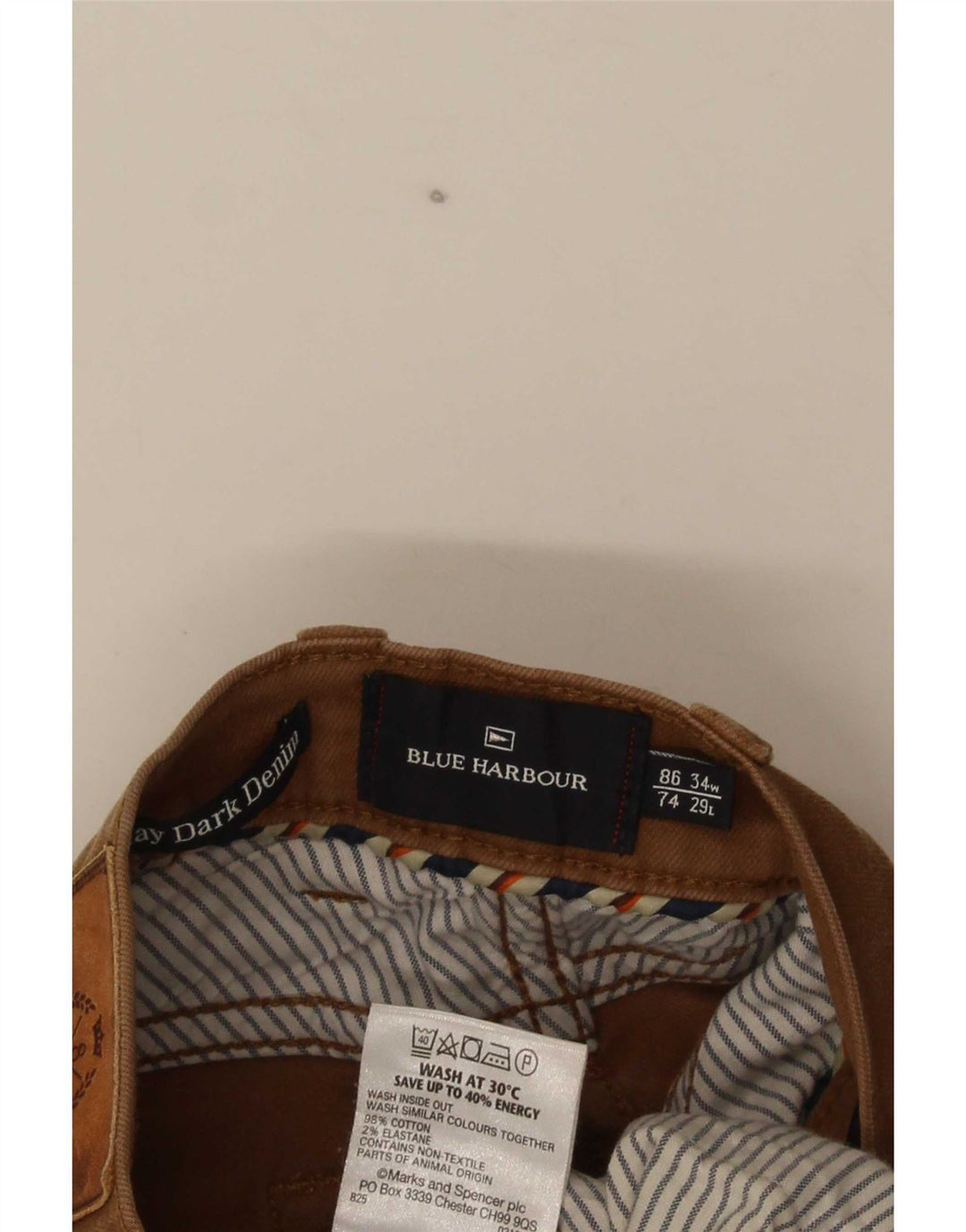 Jeans dritti da uomo Marks & Spencer Blue Harbour W34 L29 cotone marrone