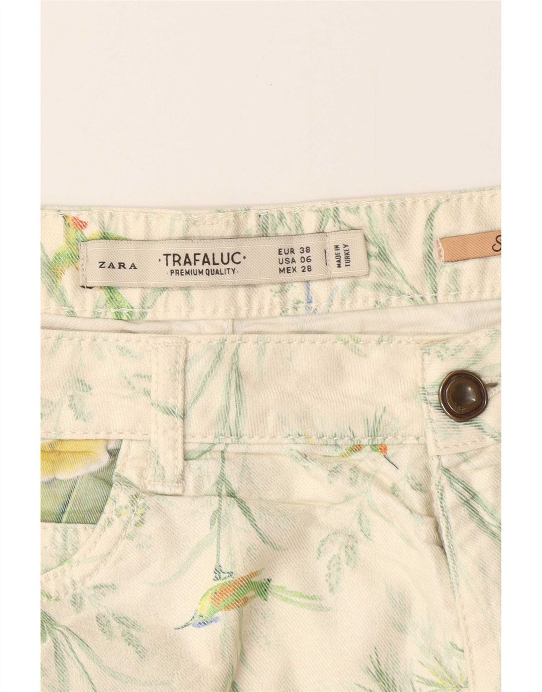 Pantaloni caldi da donna Zara EU 38 piccoli W28 cotone floreale bianco