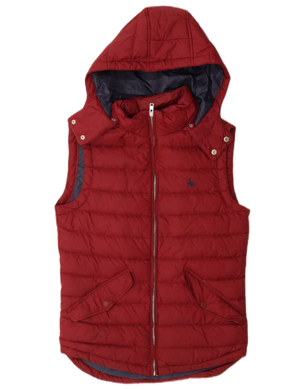 Jack Wills Mens Hooded Padded Gilet UK 34 XS Burgundy Nylon