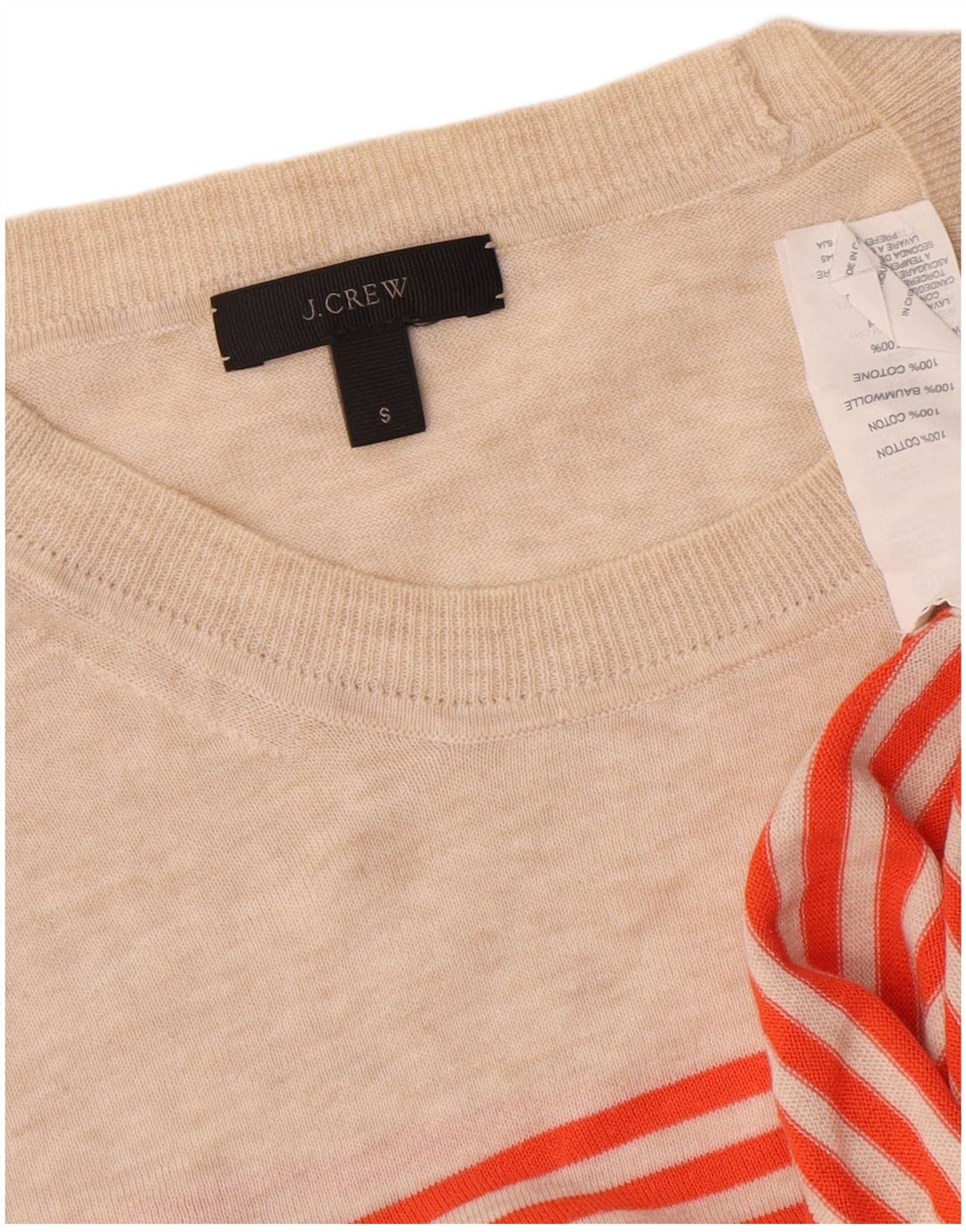 Maglione maglione girocollo da donna J. Crew US 6 cotone a righe beige medio