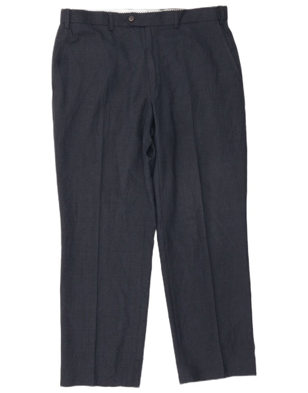 Pantaloni da abito dritti da uomo Marks & Spencer W34 L29 Lana blu navy
