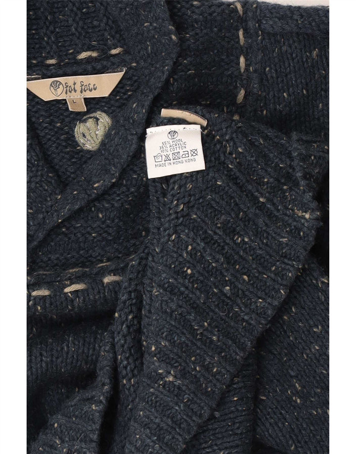 Fat Face Maglione da uomo con collo a scialle Maglione grande in lana screziata blu navy