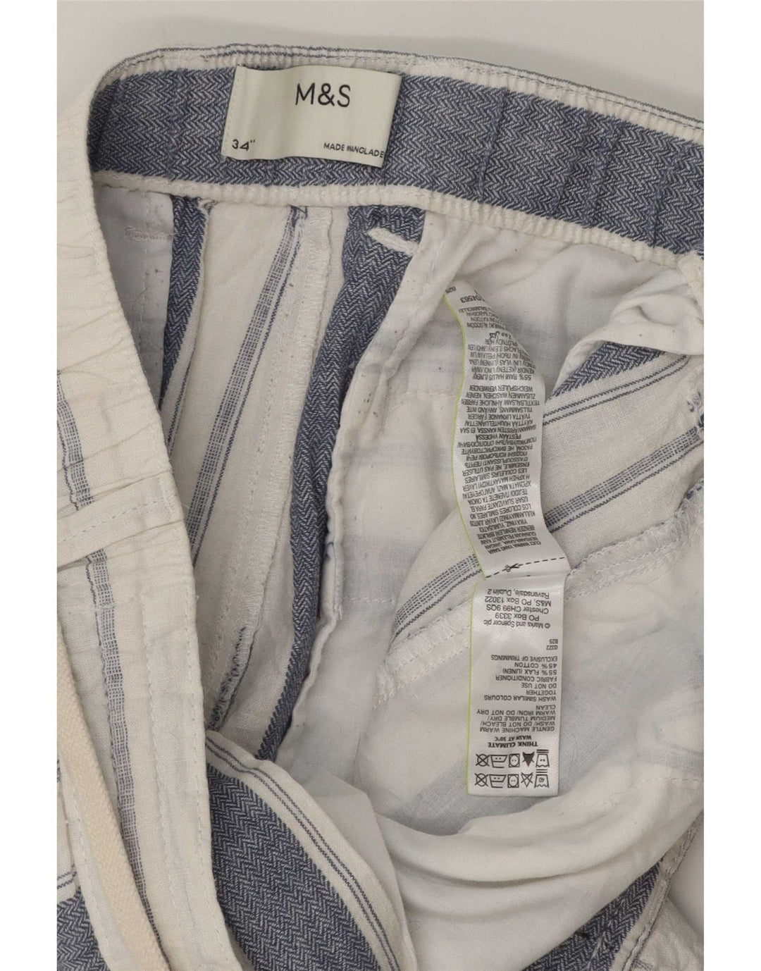 Pantaloncini chino da uomo Marks & Spencer W34 lino a righe bianche grandi