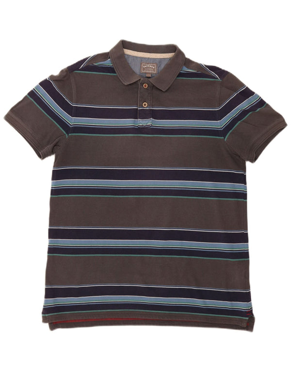 Polo da uomo Fat Face Large in cotone a righe grigie