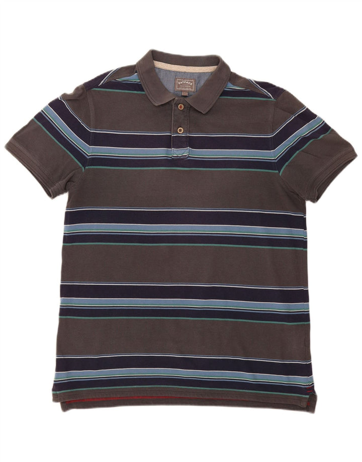 Polo da uomo Fat Face Large in cotone a righe grigie