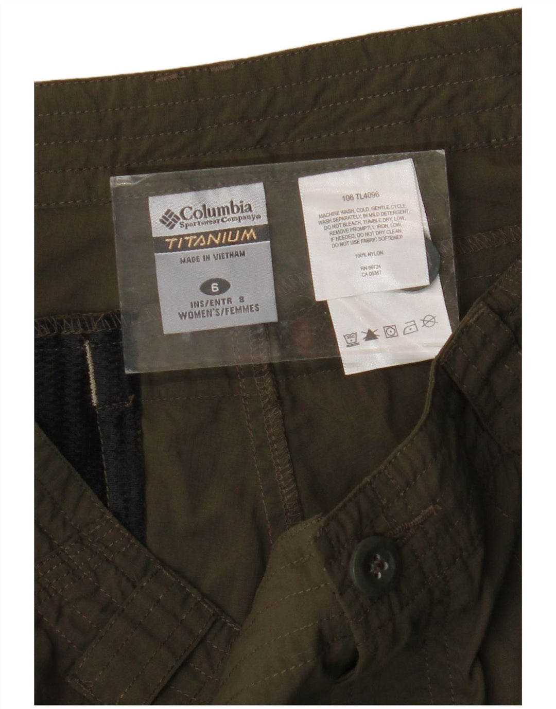 Pantaloncini cargo Columbia da donna US 6 medi W30 nylon kaki