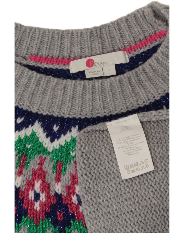 Maglione maglione girocollo da donna Boden UK 10 Small Poliammide Fair Isle grigio