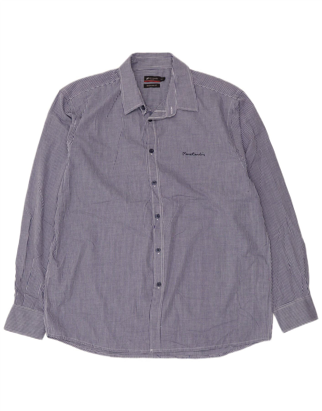 PIERRE CARDIN Camicia da uomo vestibilità regolare 2XL Poliestere a quadretti blu
