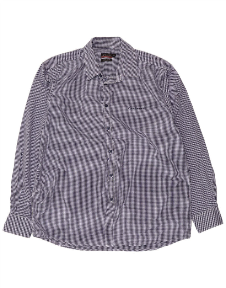 PIERRE CARDIN Camicia da uomo vestibilità regolare 2XL Poliestere a quadretti blu