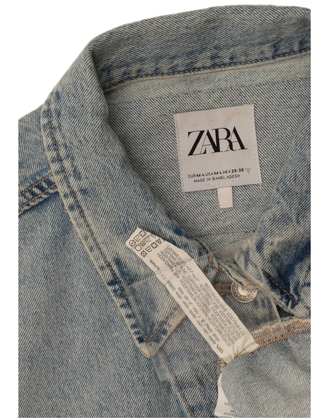 Giacca in denim oversize invecchiato da donna Zara UK 14 cotone blu medio