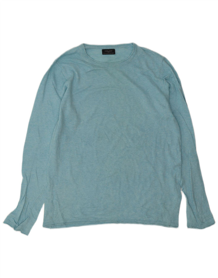 Maglione maglione girocollo da uomo Zara in cotone blu medio