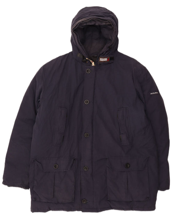 Cappotto imbottito con cappuccio da uomo Woolrich UK 40 grande cotone blu navy