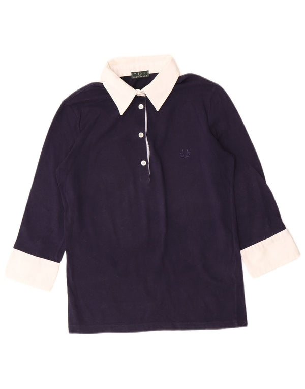 Polo da rugby da donna Fred Perry UK 14 Large Blu Navy Colourblock