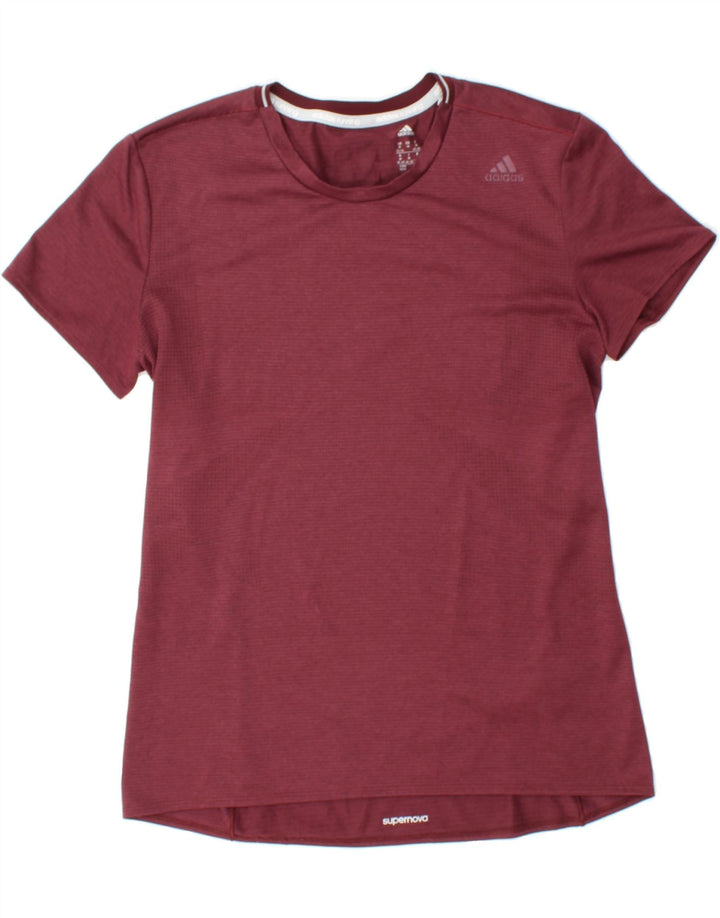 ADIDAS Womens T-Shirt Top UK 12/14 Medium Burgundy Polyester Vintage Adidas and Second-Hand Adidas from Messina Hembry 