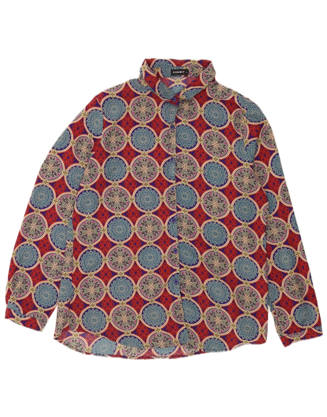 Exibit Camicia da donna Camicetta UK 14 Grande poliestere geometrico multicolore