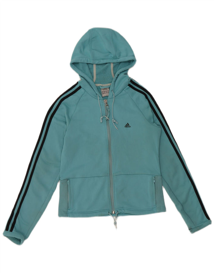 Maglione con cappuccio e zip corta da donna ADIDAS UK 14 Poliestere blu medio