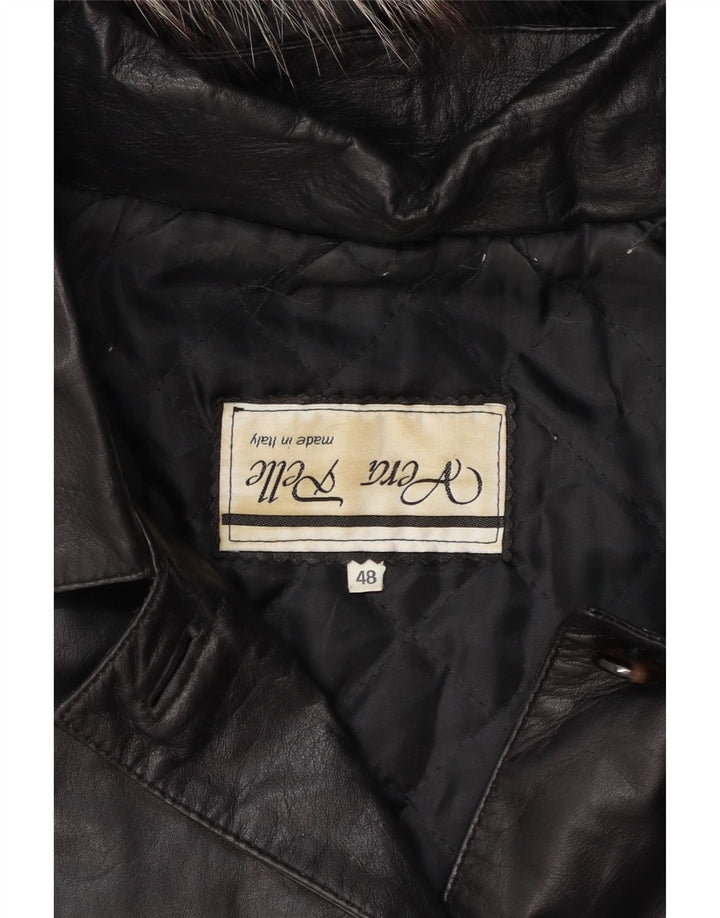 Cappotto oversize in pelle con cappuccio da donna vintage IT 48 XL in pelle nera