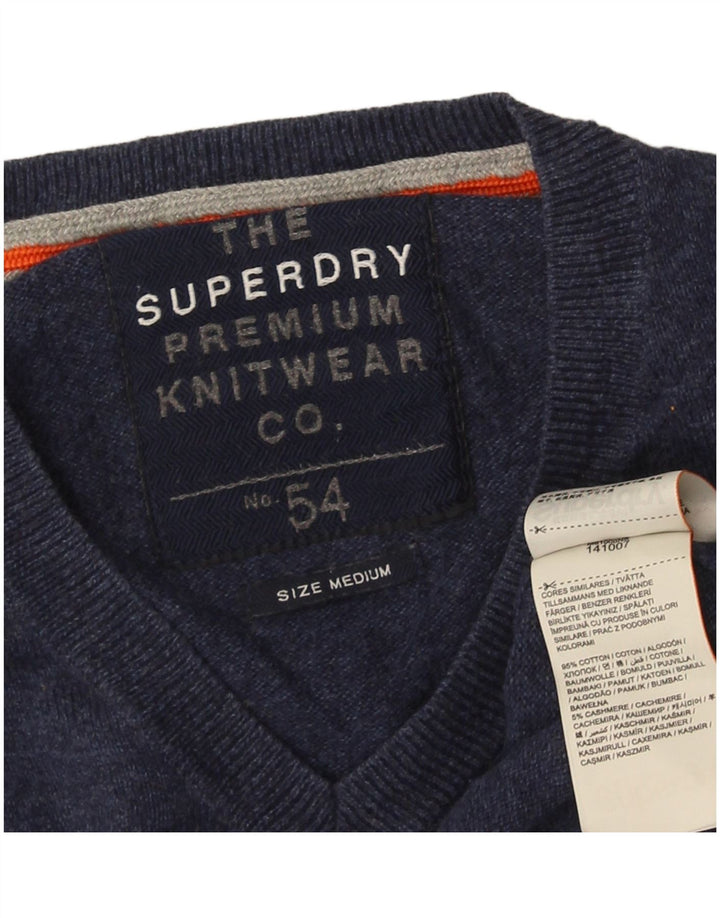 Maglione da uomo con scollo a V Superdry in cotone blu navy medio