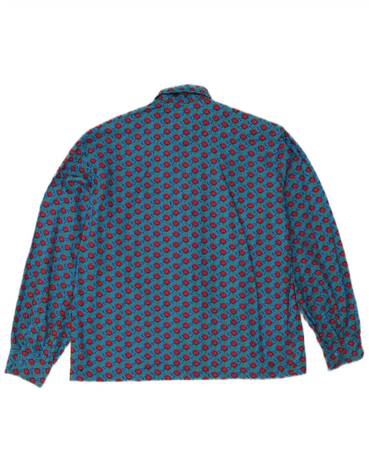 Camicetta camicia vintage da donna UK 12 blu medio floreale