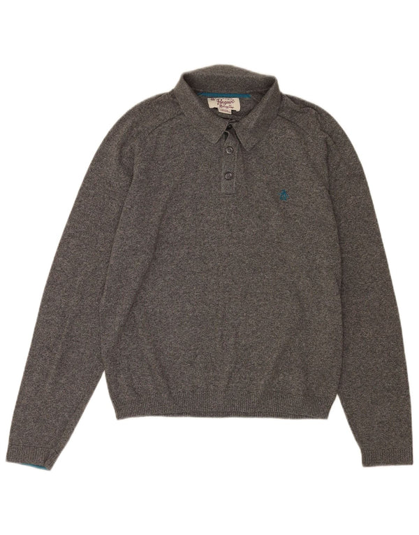 Maglione da uomo con collo alto Penguin in cotone grigio medio screziato