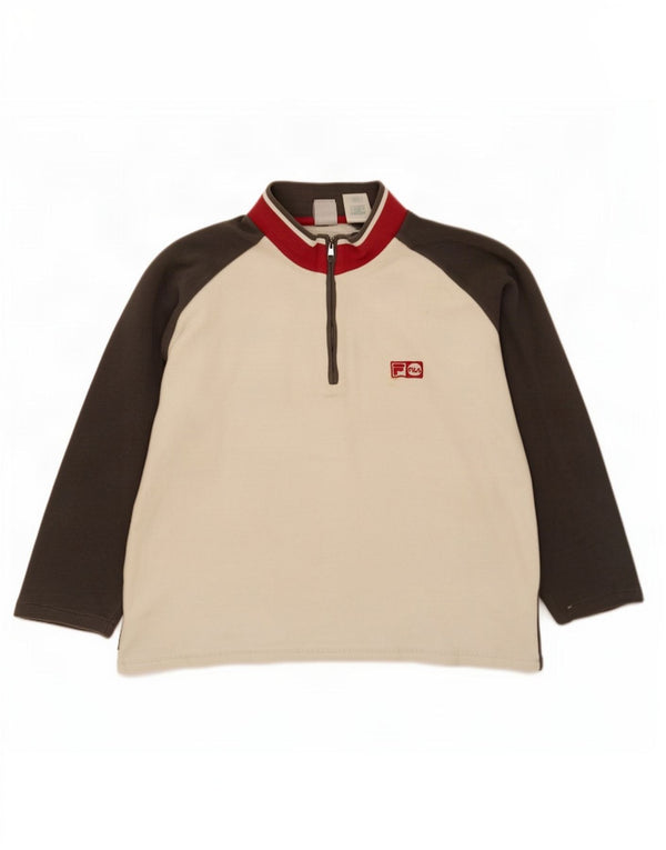 Felpa Fila da uomo con zip e collo, maglione grande, in cotone color block bianco sporco
