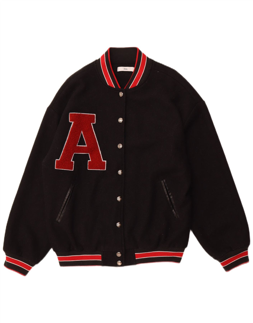 Giacca college grafica da uomo vintage UK 38 poliestere nero medio