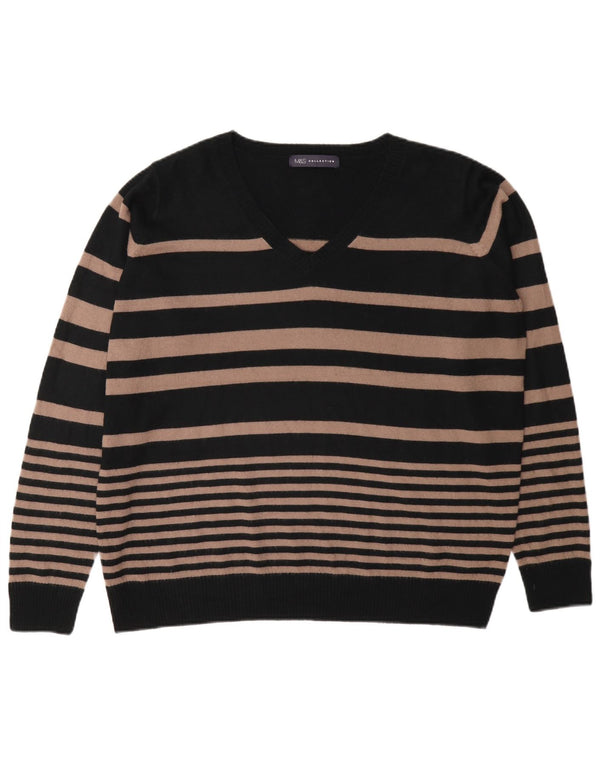 Maglione da donna Marks & Spencer con scollo a V UK 16 grandi righe nere