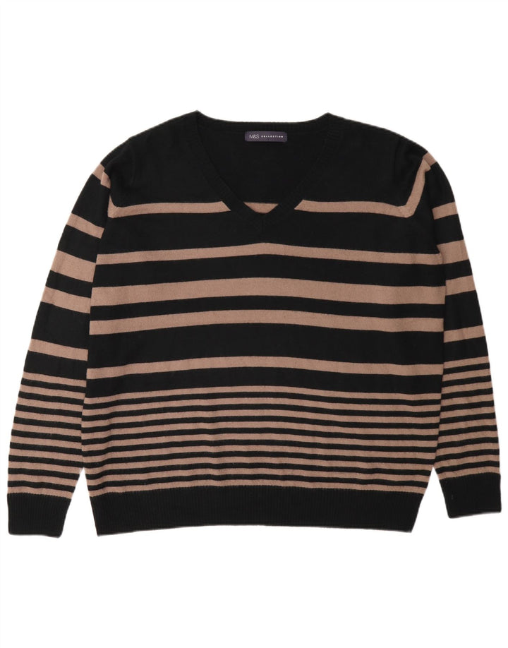Maglione da donna Marks & Spencer con scollo a V UK 16 grandi righe nere