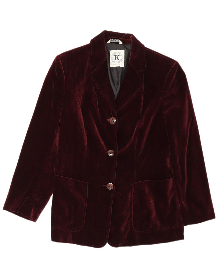 Giacca blazer in velluto a 3 bottoni vintage da donna IT 42 cotone bordeaux medio