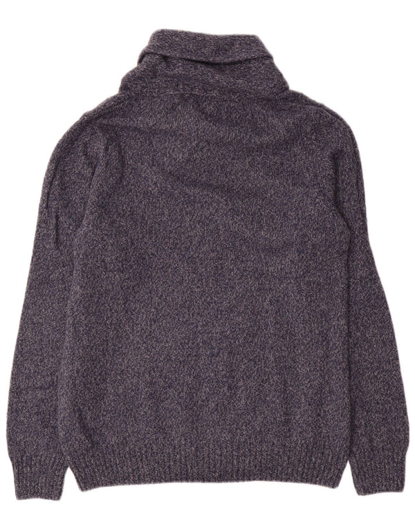 Maglione Zara da uomo con collo a scialle, grande, in lana screziata blu navy