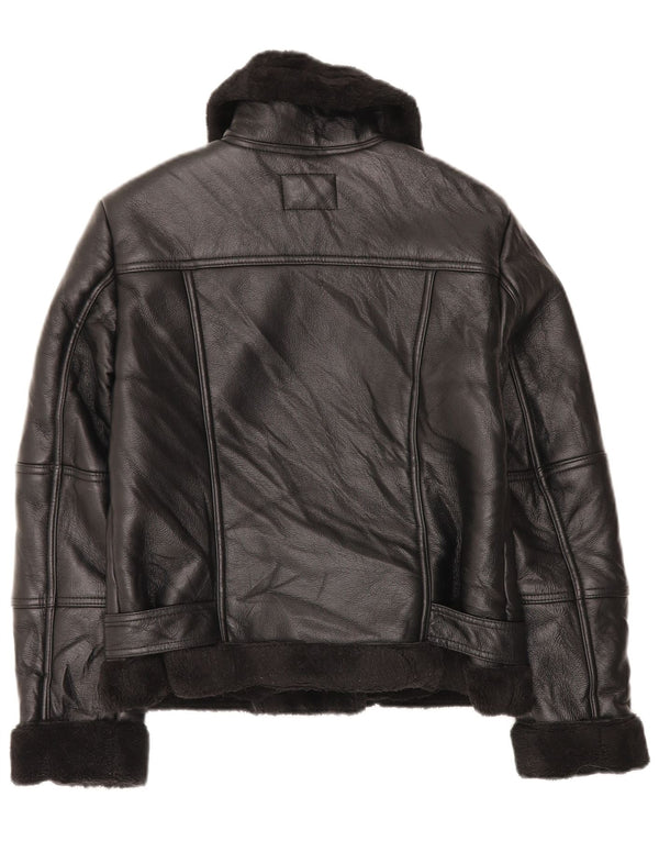 Giacca da motociclista in ecopelle Sherpa da donna VINTAGE UK 10 piccola nera