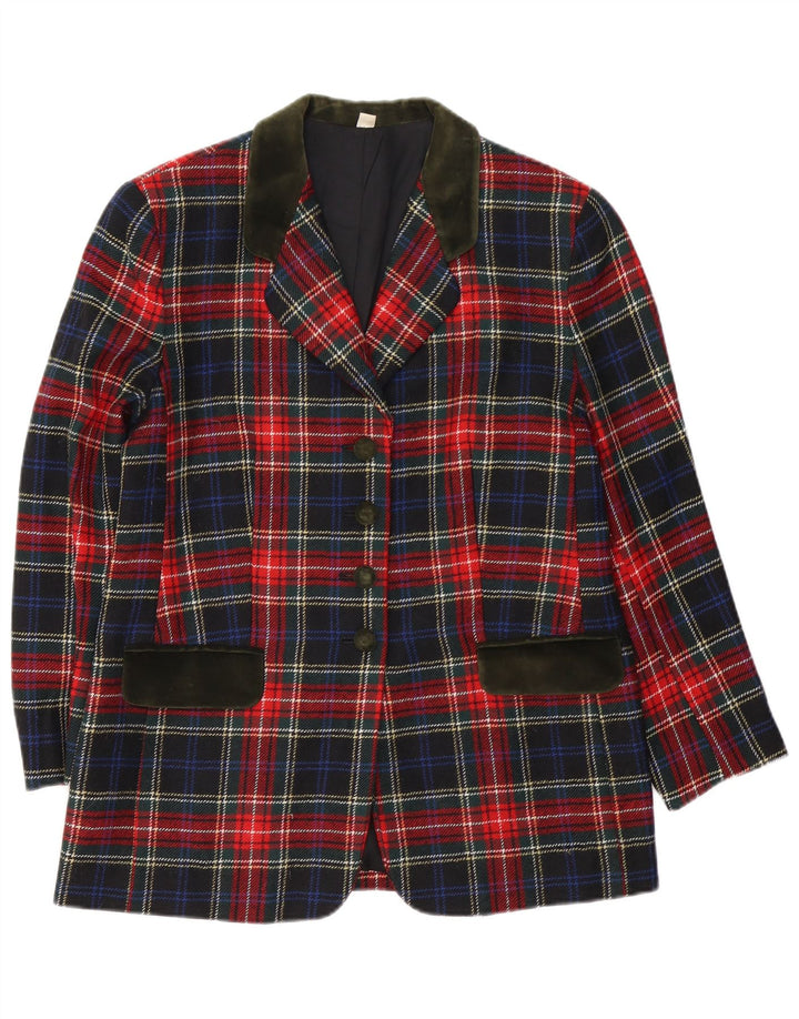 Giacca blazer vintage da donna a 4 bottoni UK 14 medio blu navy a quadri