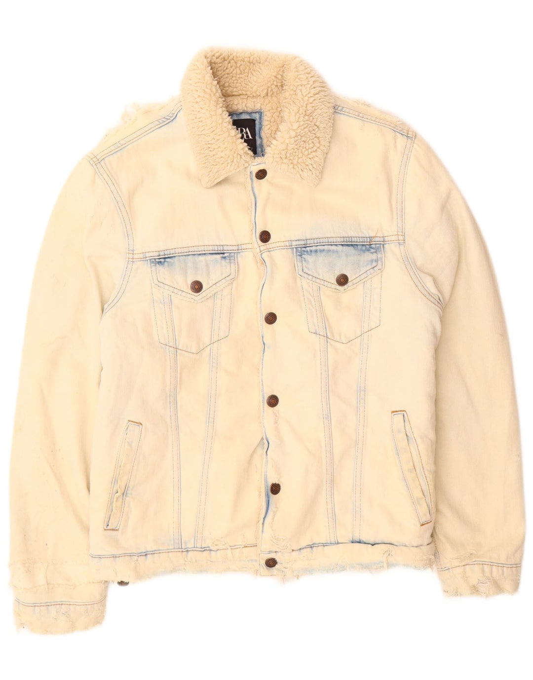 Giacca in denim Sherpa da uomo Zara UK 36 piccola in cotone beige