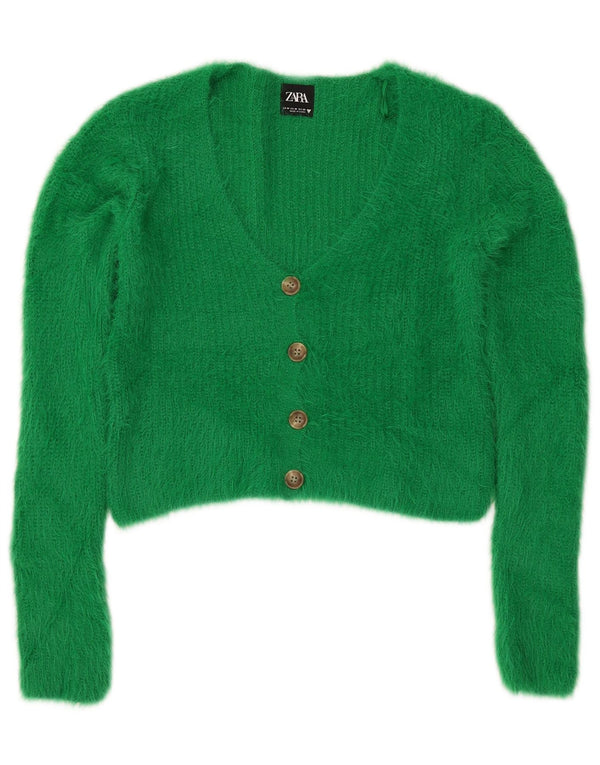 Maglione cardigan corto da donna Zara UK 12 nylon verde medio
