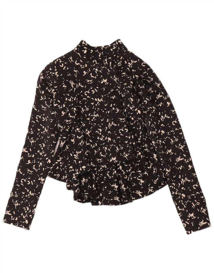 Camicetta camicia vintage da donna con motivo astratto UK 12 media nera
