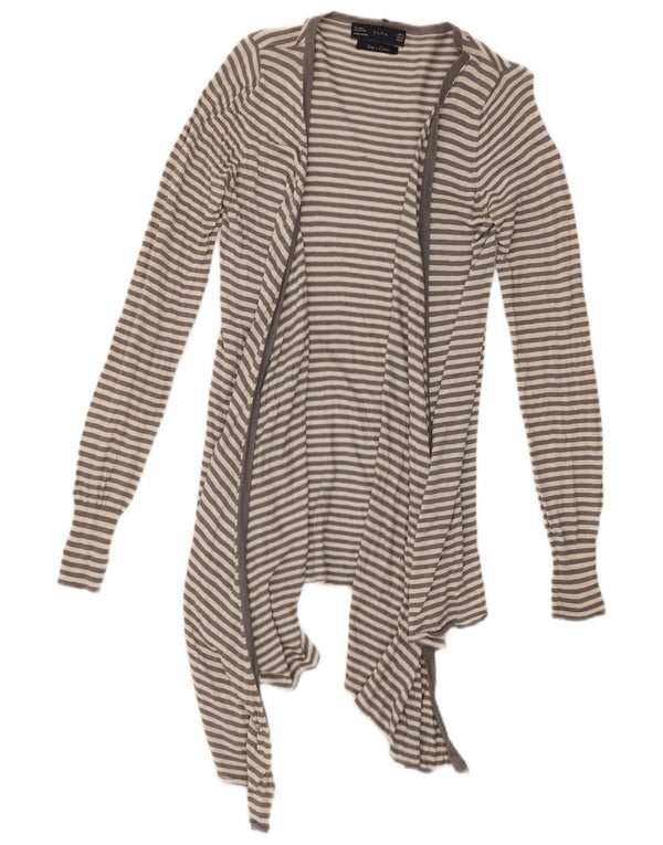 Maglione cardigan asimmetrico lungo da donna Zara UK 12 grigio medio a righe
