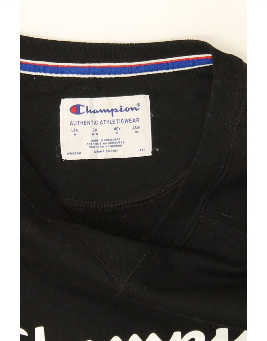 CHAMPION Mens Graphic Sweatshirt Jumper Medium Black Polyester Vintage Champion and Second-Hand Champion from Messina Hembry 