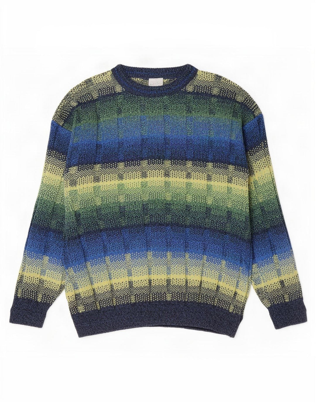Maglione vintage da uomo girocollo IT 52 grande motivo geometrico multicolore