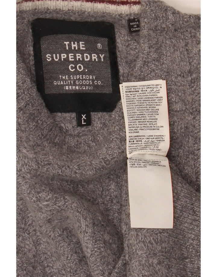 Maglione da uomo girocollo Superdry XL in lana d'agnello screziata grigia