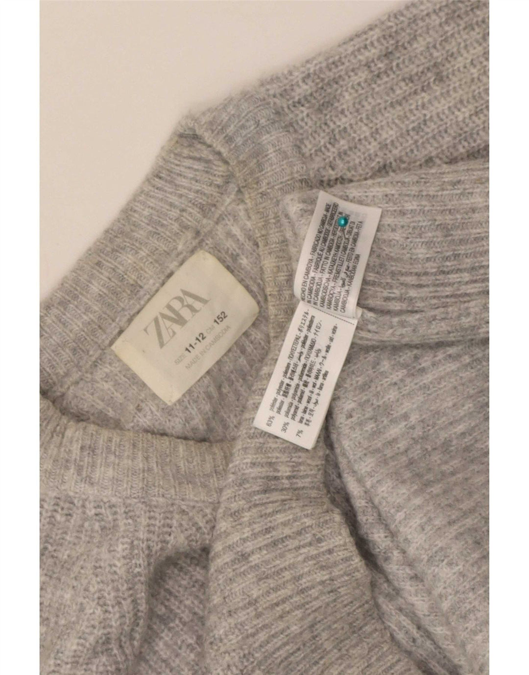 Maglione corto girocollo per ragazze Zara 11-12 anni in poliestere grigio