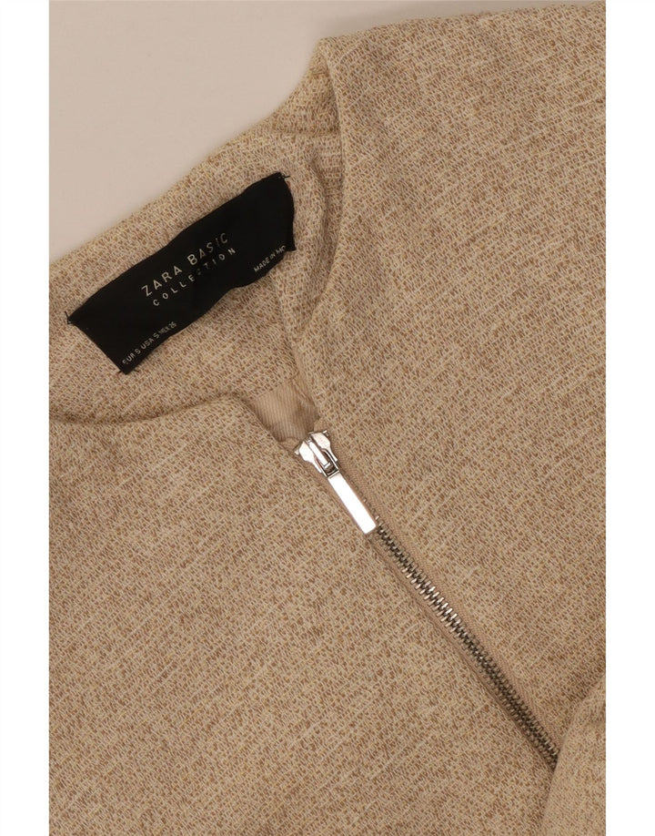 Giacca blazer con zip intera da donna Zara UK 8 piccola beige screziata