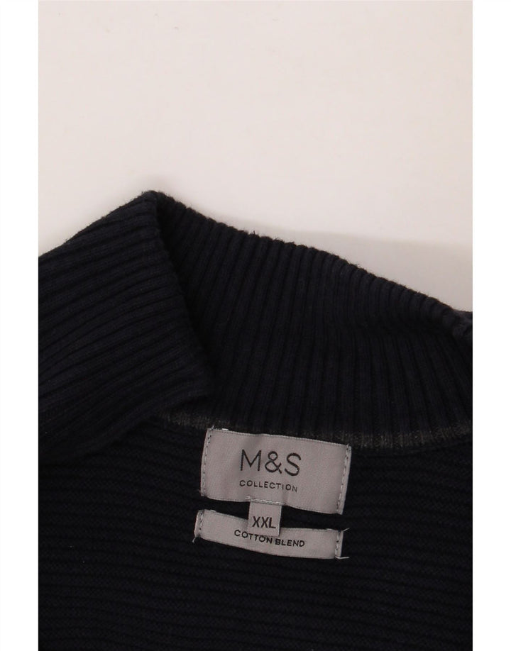 MARKS & SPENCER Maglione cardigan da uomo 2XL cotone blu navy