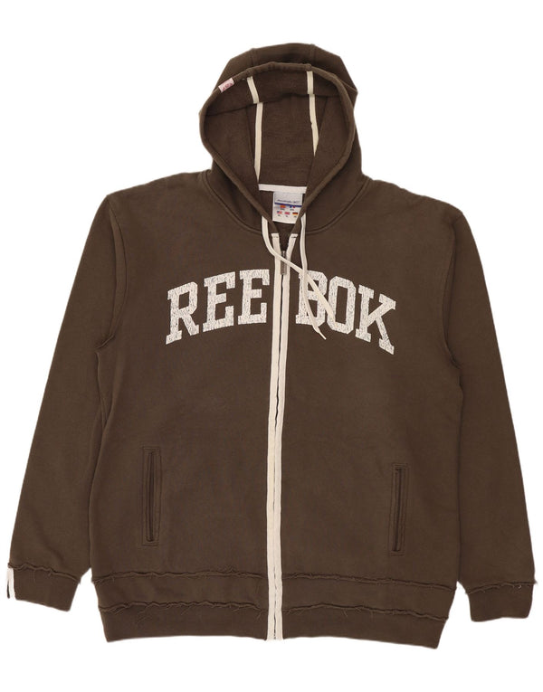 REEBOK Felpa con cappuccio con zip grafica da uomo XL in cotone kaki