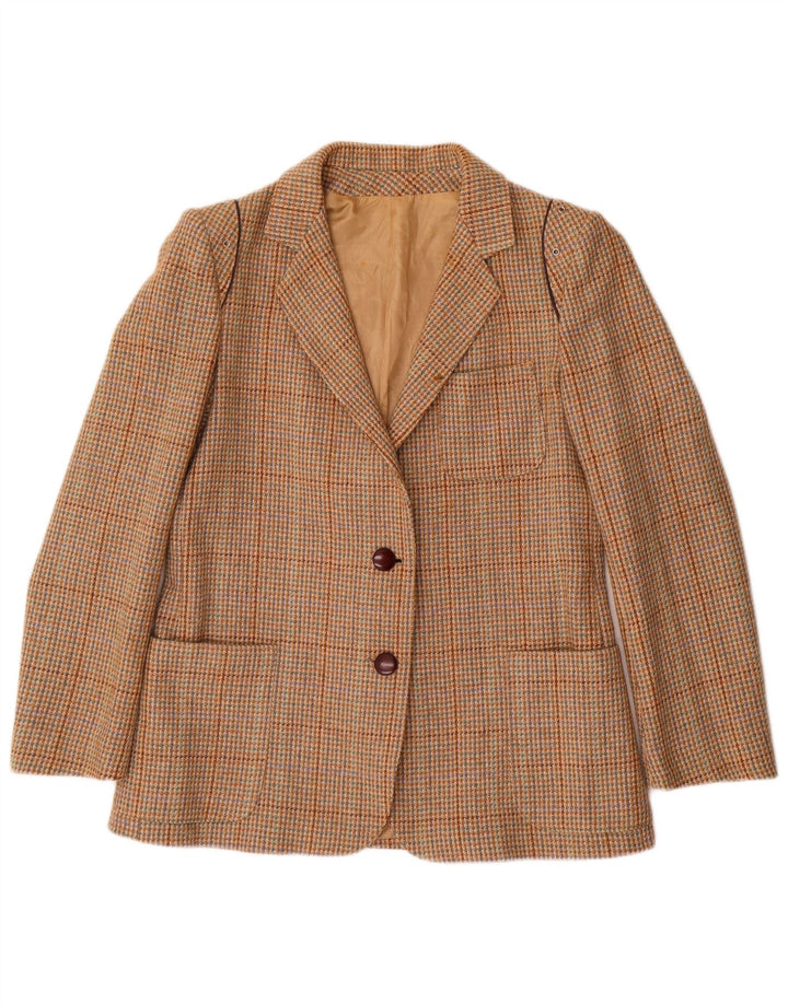 Giacca blazer vintage da donna a 2 bottoni IT 46 grande lana a quadri marrone